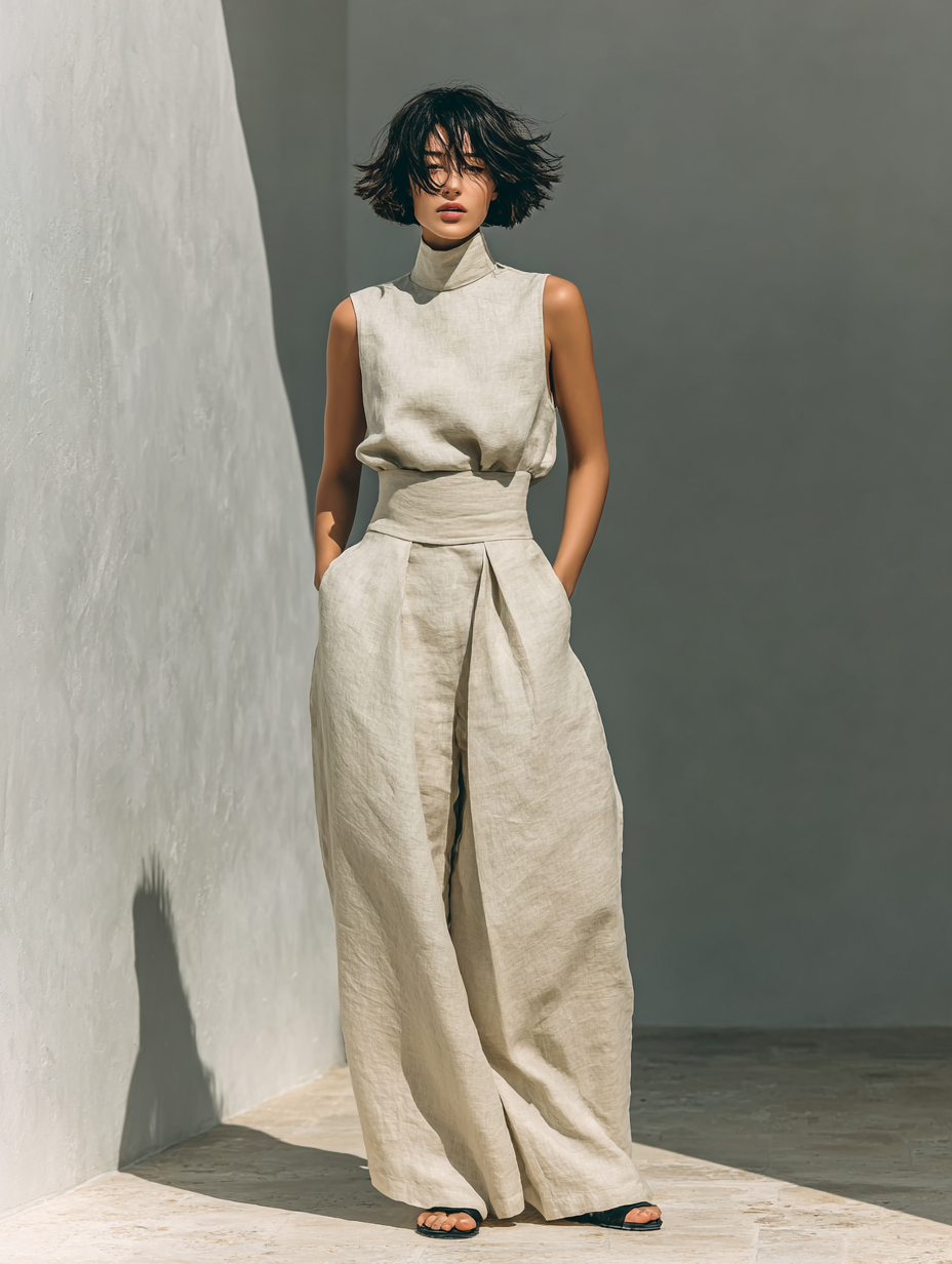 Maria | Minimalist Cotton-Linen Tank & Wide-Leg Trousers Set