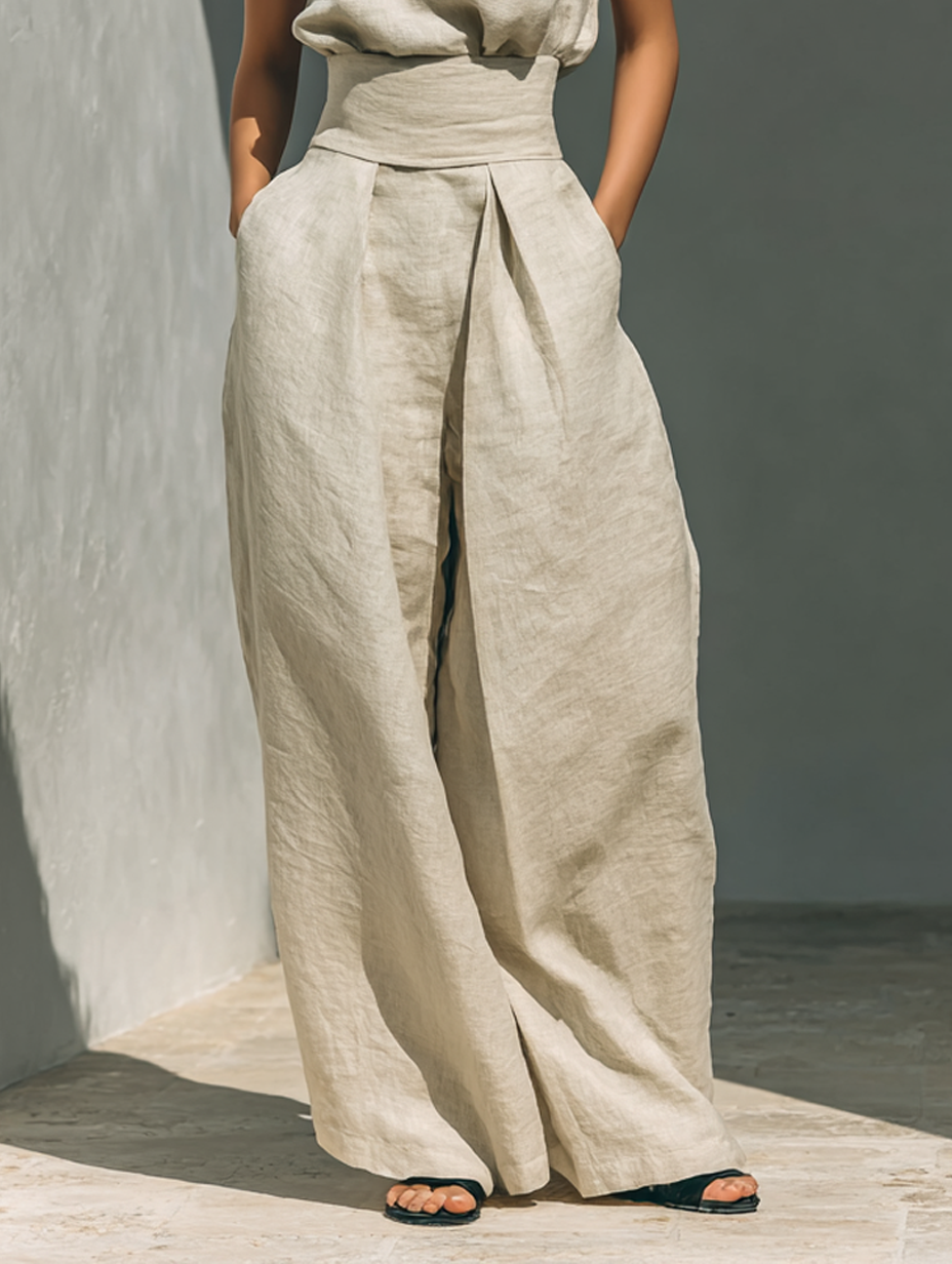 Maria | Minimalist Cotton-Linen Tank & Wide-Leg Trousers Set
