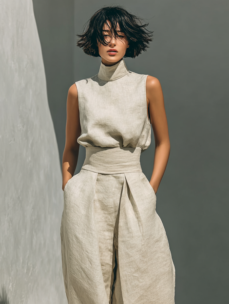 Maria | Minimalist Cotton-Linen Tank & Wide-Leg Trousers Set