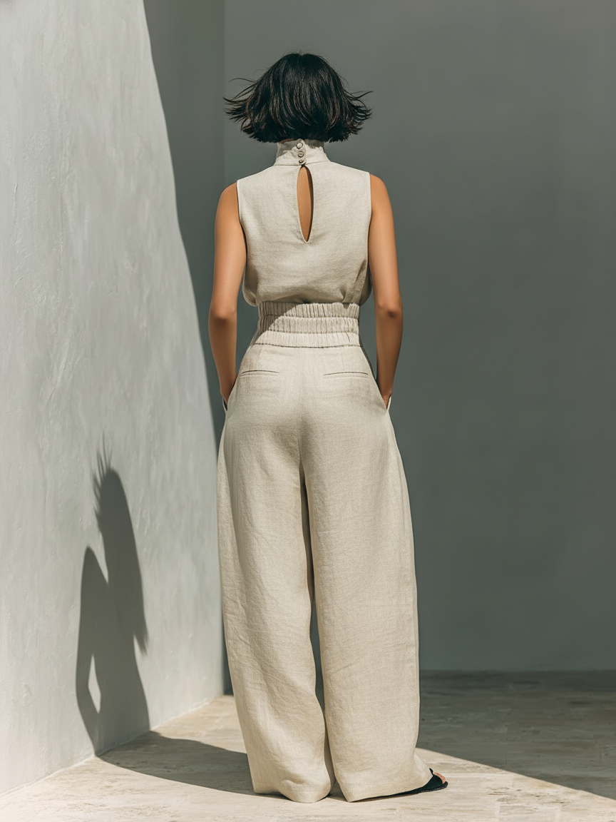 Maria | Minimalist Cotton-Linen Tank & Wide-Leg Trousers Set