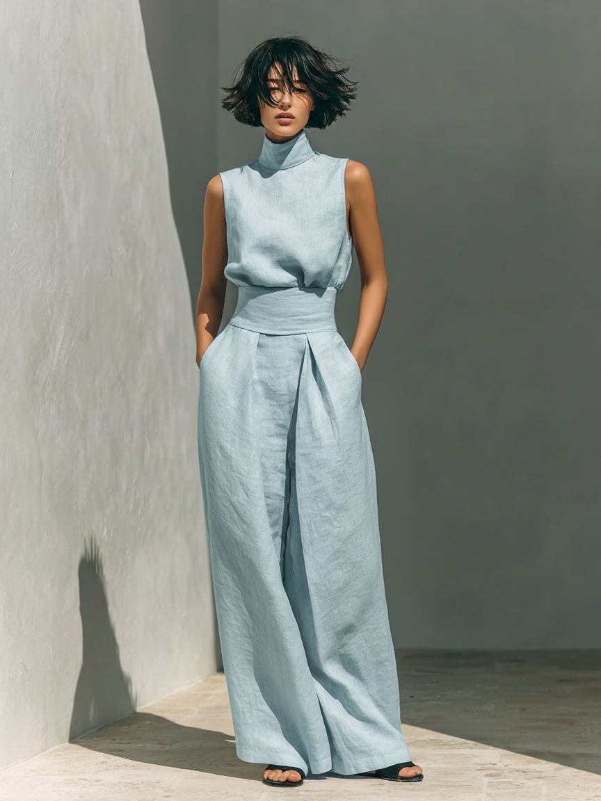Maria | Minimalist Cotton-Linen Tank & Wide-Leg Trousers Set