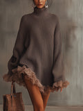 Louise | Warm Knitted Turtleneck Dress with Ruffles