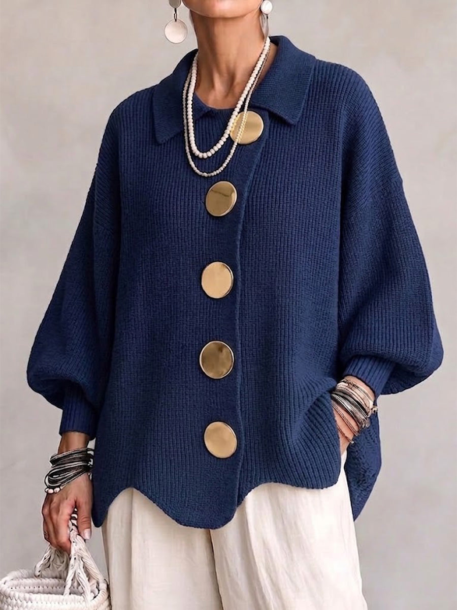 Isadora | Oversized Collar Cardigan with Large Metallic Buttons