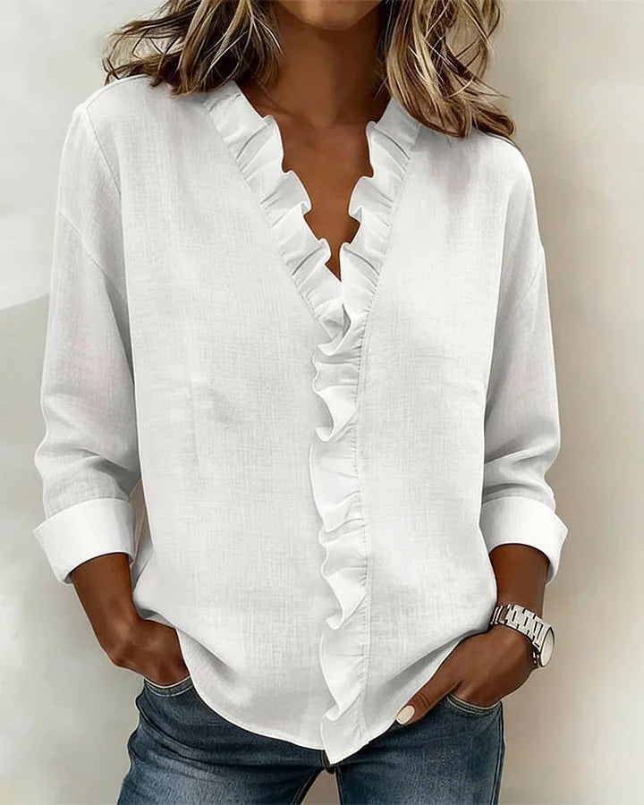Chiara™ | V-Neck Blouse with Delicate Ruffles