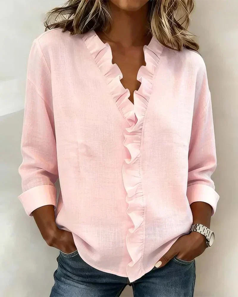 Chiara™ | V-Neck Blouse with Delicate Ruffles