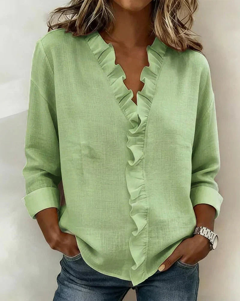 Chiara™ | V-Neck Blouse with Delicate Ruffles