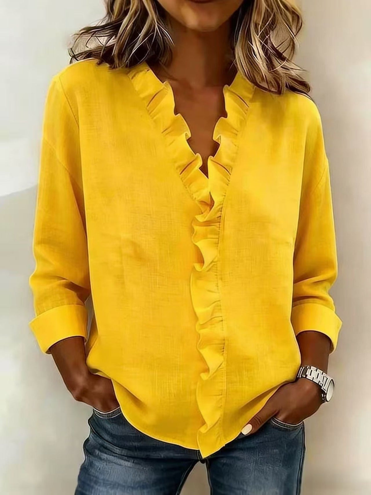 Chiara™ | V-Neck Blouse with Delicate Ruffles